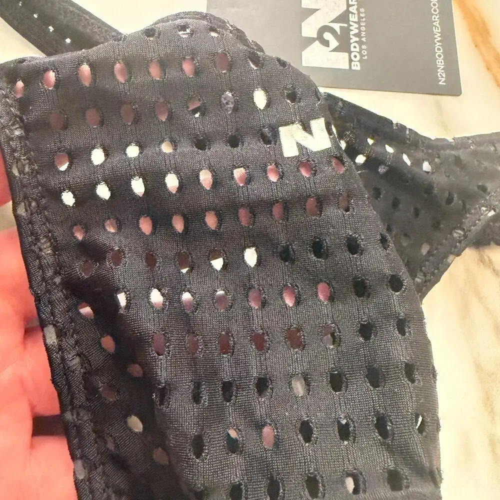 NEW N2N Bodywear Mens Raider Micro Mesh See Thru Thong Color Black Size Large
